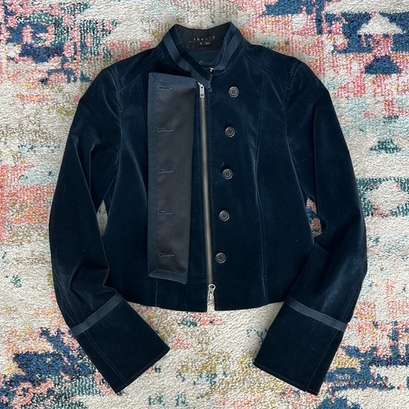 THEORY Navy Velvet Military Style Jacket - Picture 2 of 5